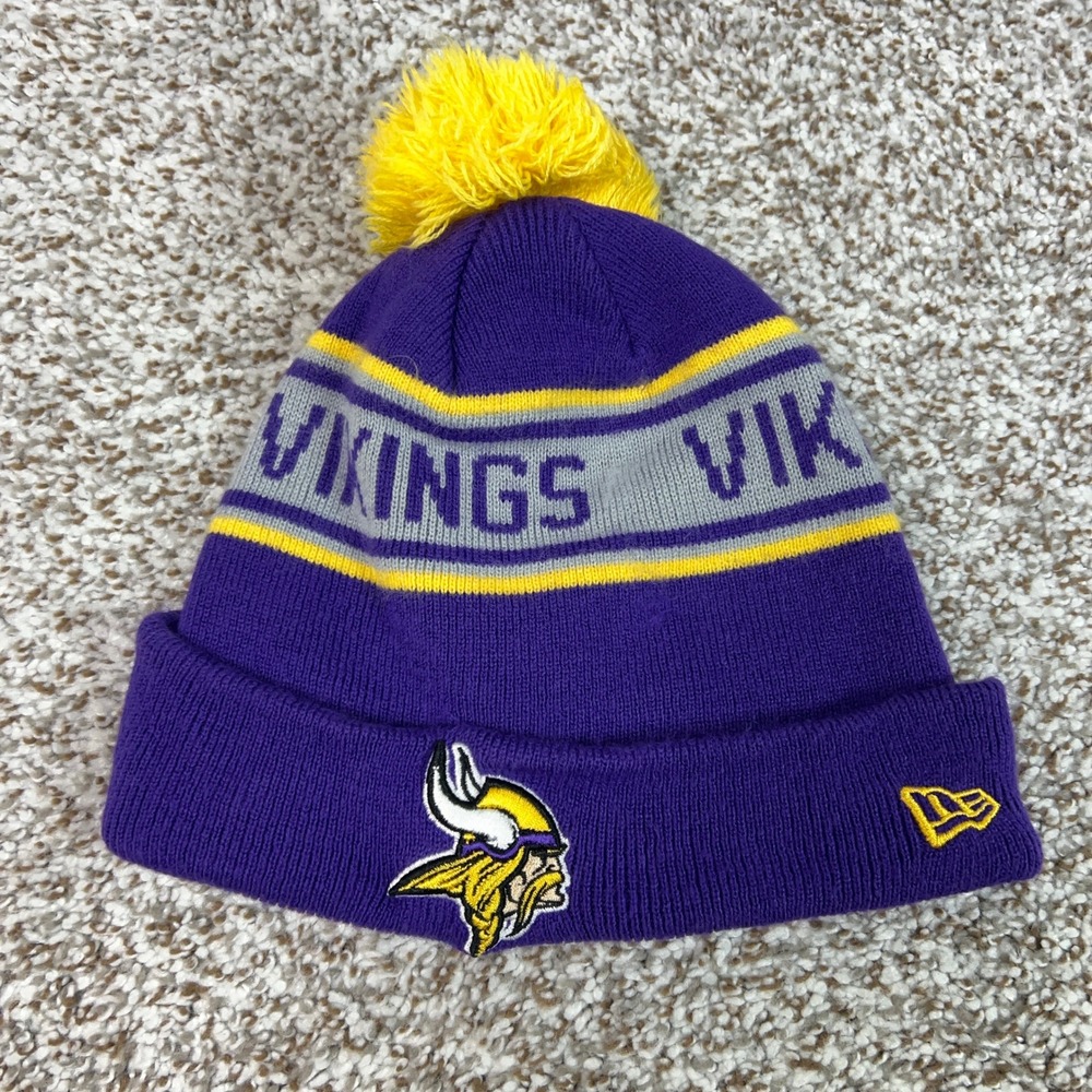 Minnesota Vikings Hat Youth One Size Purple Winter NFL Football Pom Beanie Logo